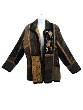 Yak Magik Patchwork Jacket XL Art To Wear Cottage Velvet Tapestry 90s Embroidere